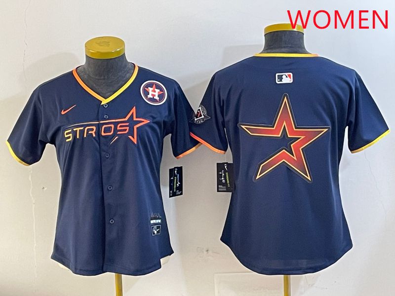 Women Houston Astros Blank Drak Blue Three generations Joint Name 2025 Nike MLB Jersey style 14->women mlb jersey->Women Jersey